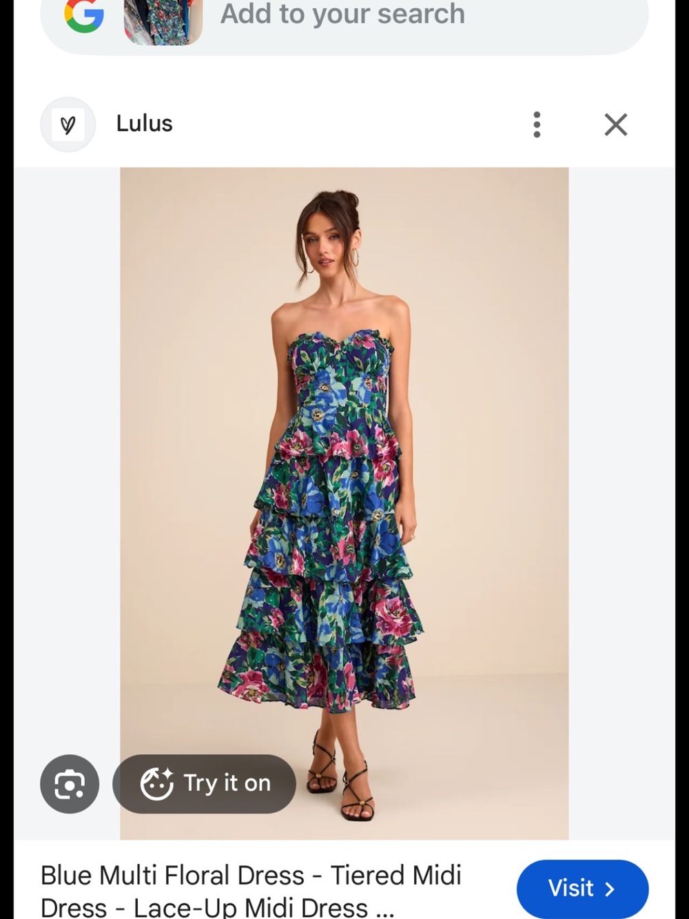 NWT Lulus Blue Multi Floral Tiered Lace-Up Midi Dress Size S